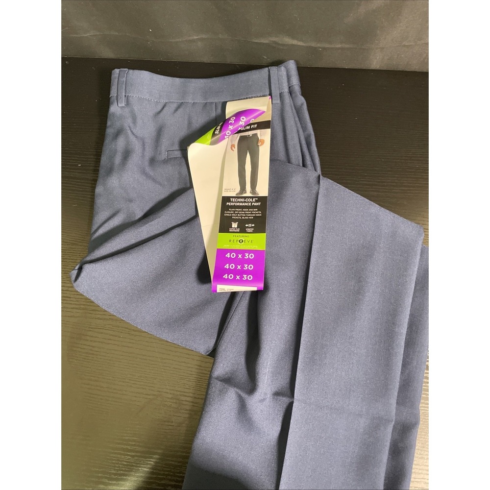Kenneth Cole Reaction Men's Slim Fit Dress Pant | Navy Blue | 40W x 30L